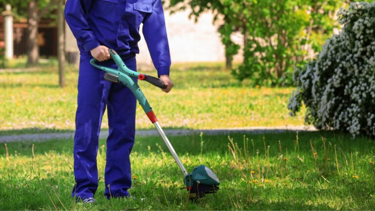 Come scegliere il giusto decespugliatore, decespugliatore, impiegato che usa un decespugliatore